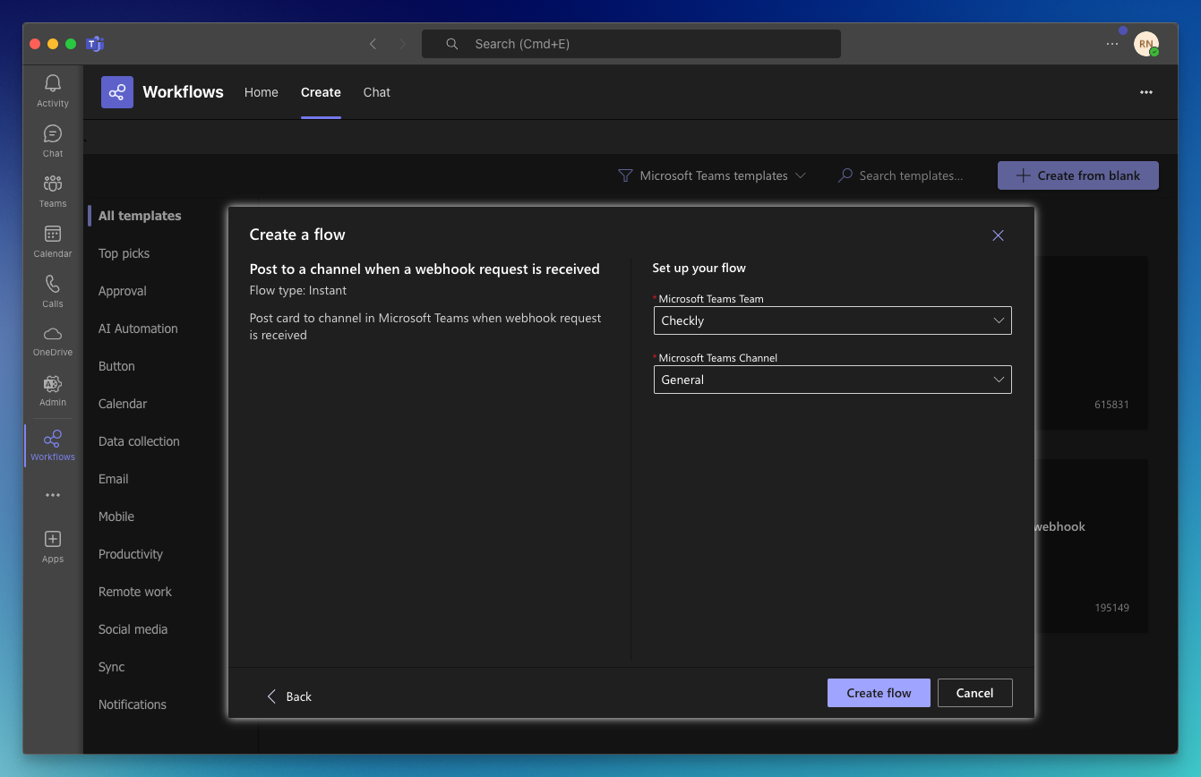 setup checkly msteams integration step 3